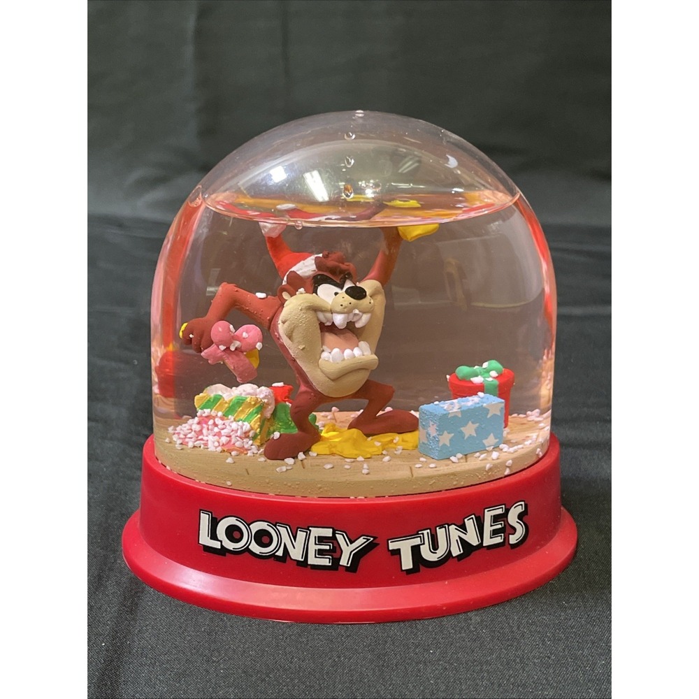 Vintage "Looney Tunes" Taz in Santa Hat Snow Globe Oval Waterball #119